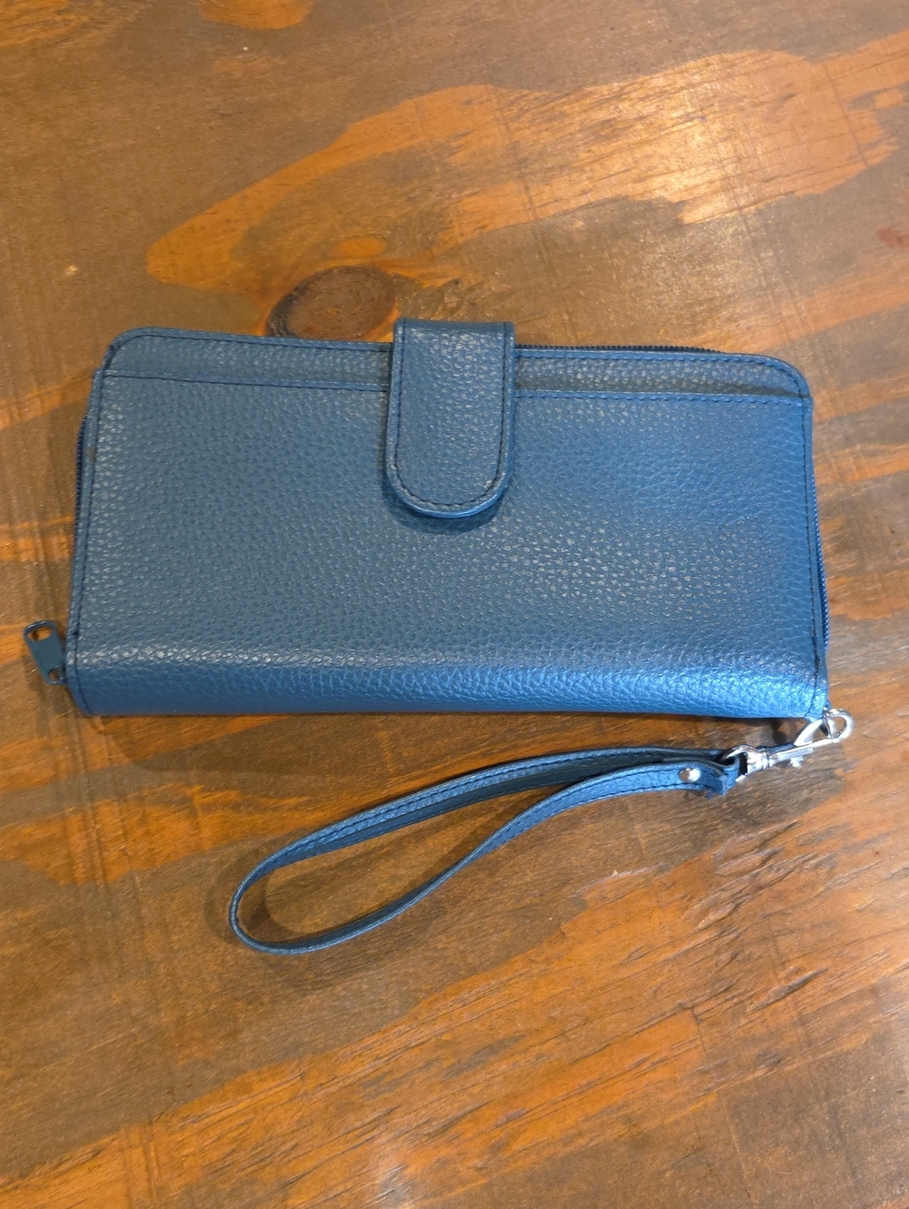 Classic Blue Wristlet Wallet with Detachable Strap